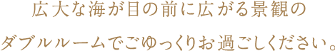 広大な海が目の前に広がる景観のダブルルームでごゆっくりお過ごしください。